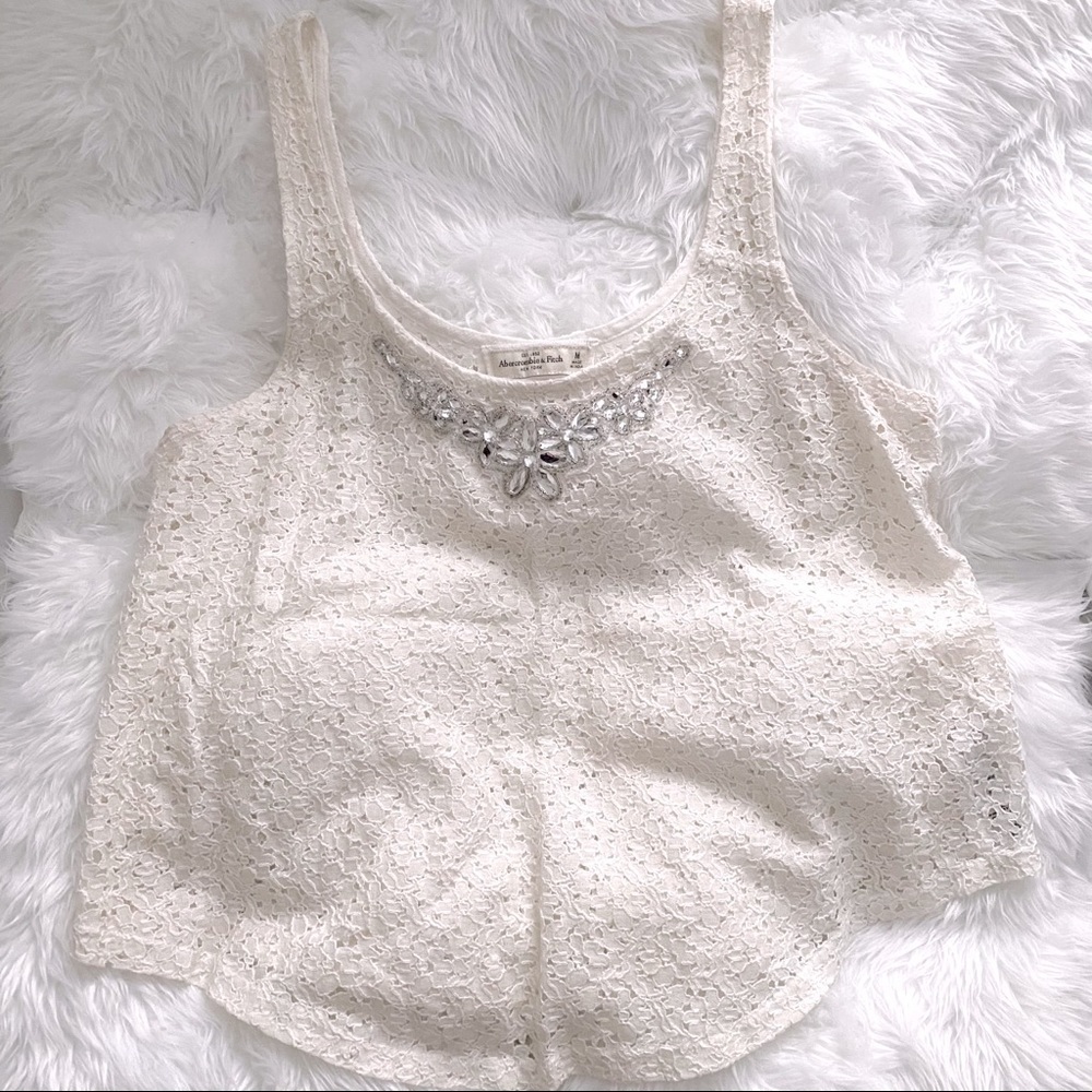 Abercrombie & Fitch Cream Lace Tank with Beaded Neckline